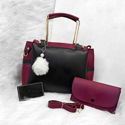 Trendy Printed Rexine Hand Bag Set – Women’s Stylish 2 Pcs Black Collection second image