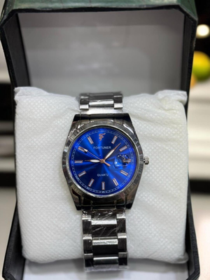 Men’s Water Resistant Quartz Chain Strap Watch – Stylish Blue Stainless Steel