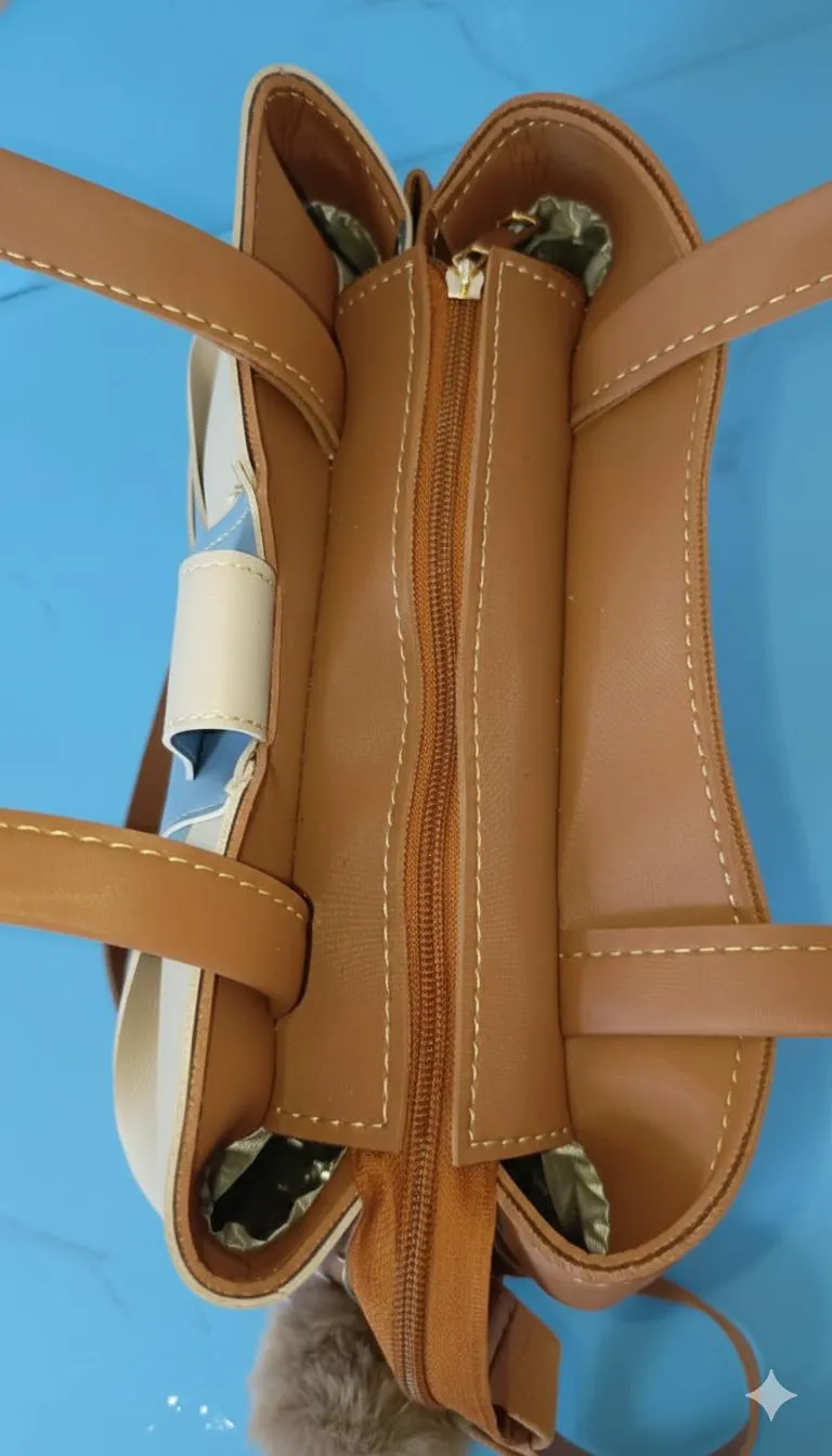 Stylish Brown Girls’ PU Leather Hand Bag – Trendy Top Handle Tote