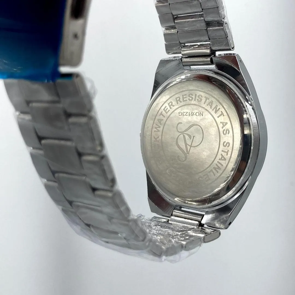 ClassicAura – Men’s Silver & White Stainless Steel Chain Watch