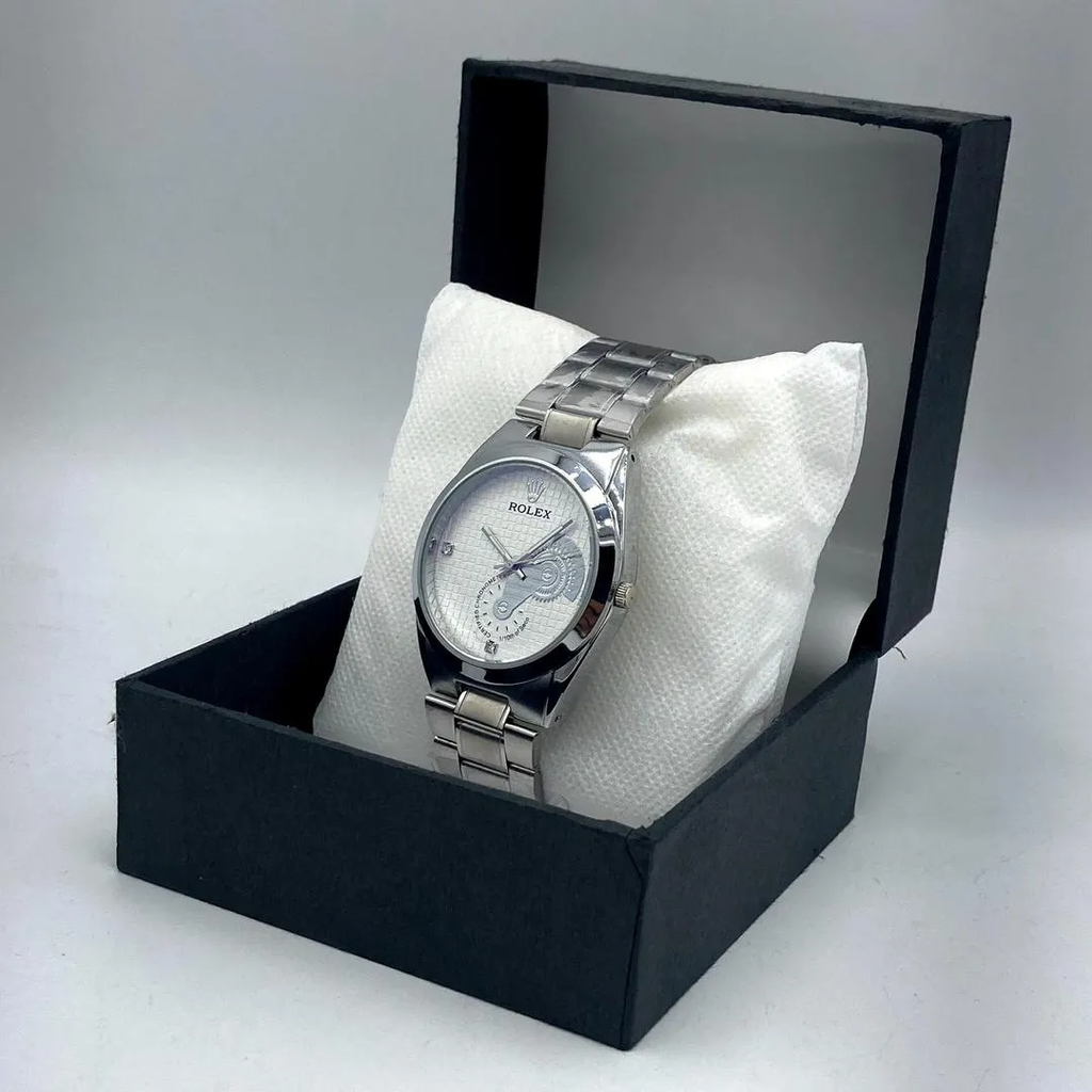 ClassicAura – Men’s Silver & White Stainless Steel Chain Watch