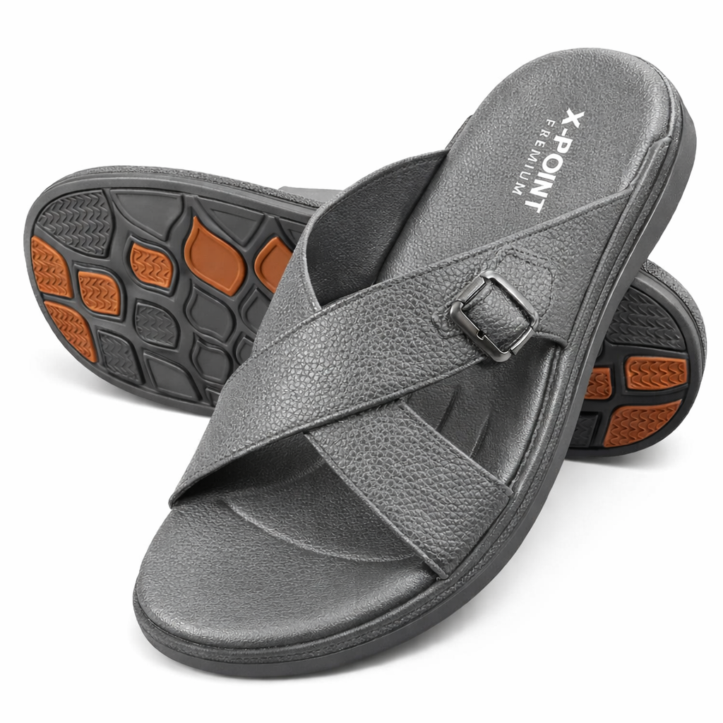 Black Camel Leather Slippers