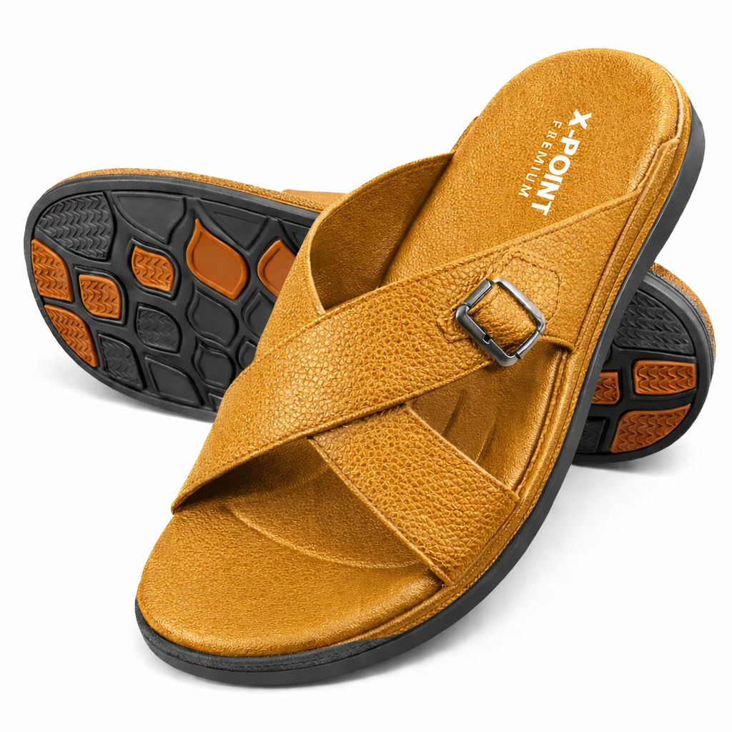 Black Camel Leather Slippers