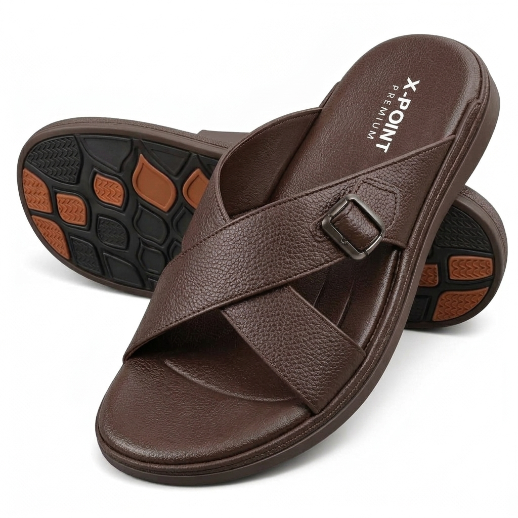 Black Camel Leather Slippers