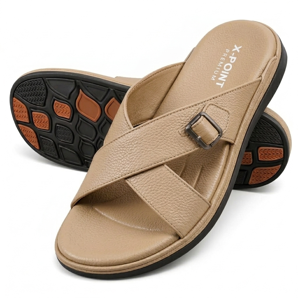 Black Camel Leather Slippers