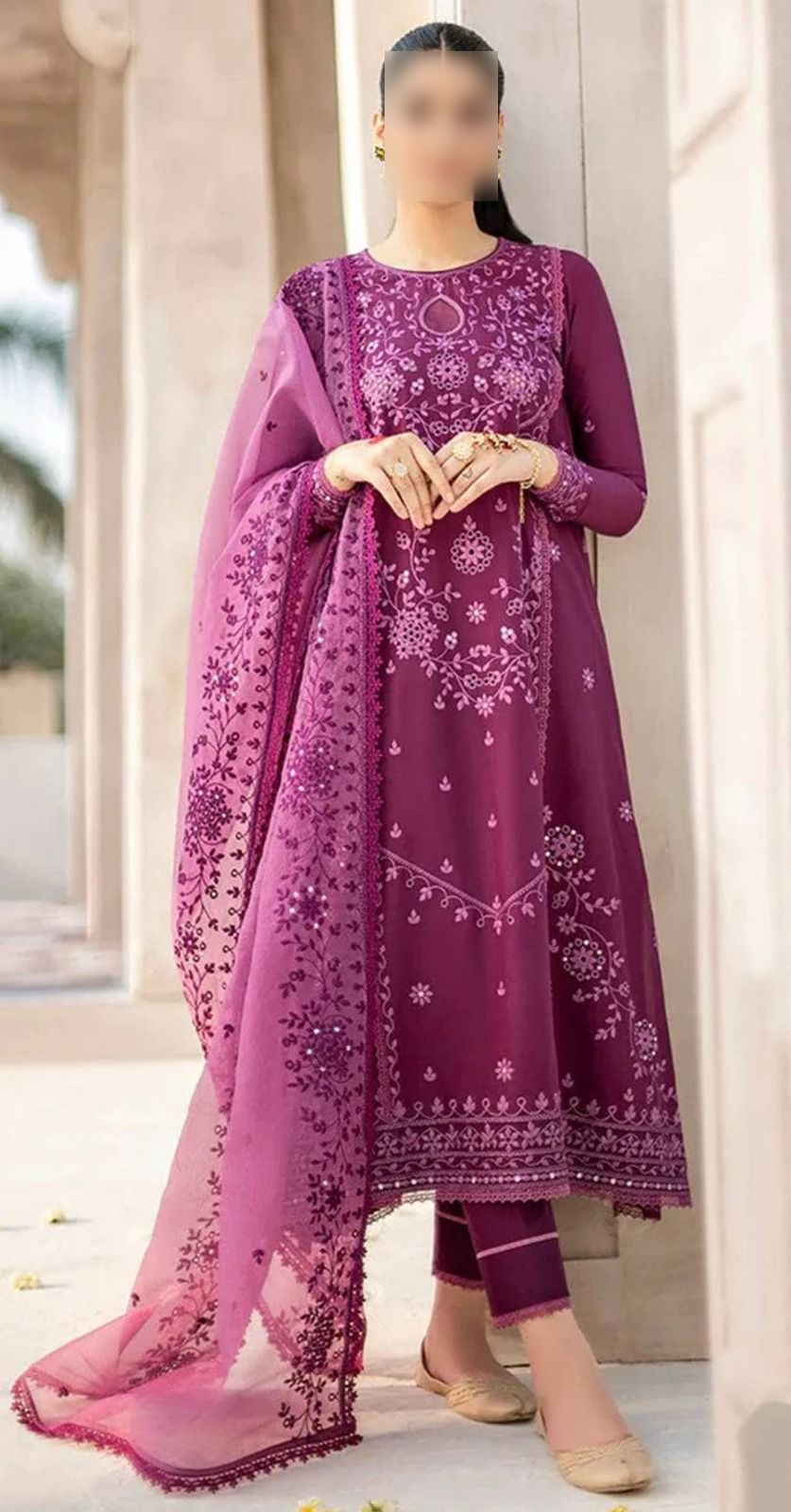 Cross Stitch KT – Winter Collection 2024 | Premium 3 Pc Dhanak Embroidered Suit