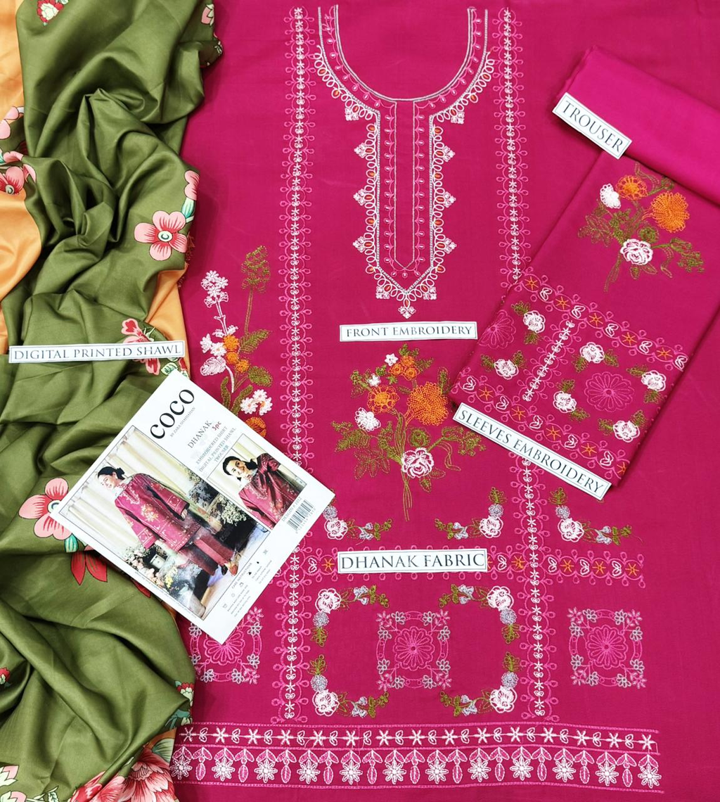 Fabric Fine Quality Dhanak 3pc Winter Collection 2025 Woman Clothes