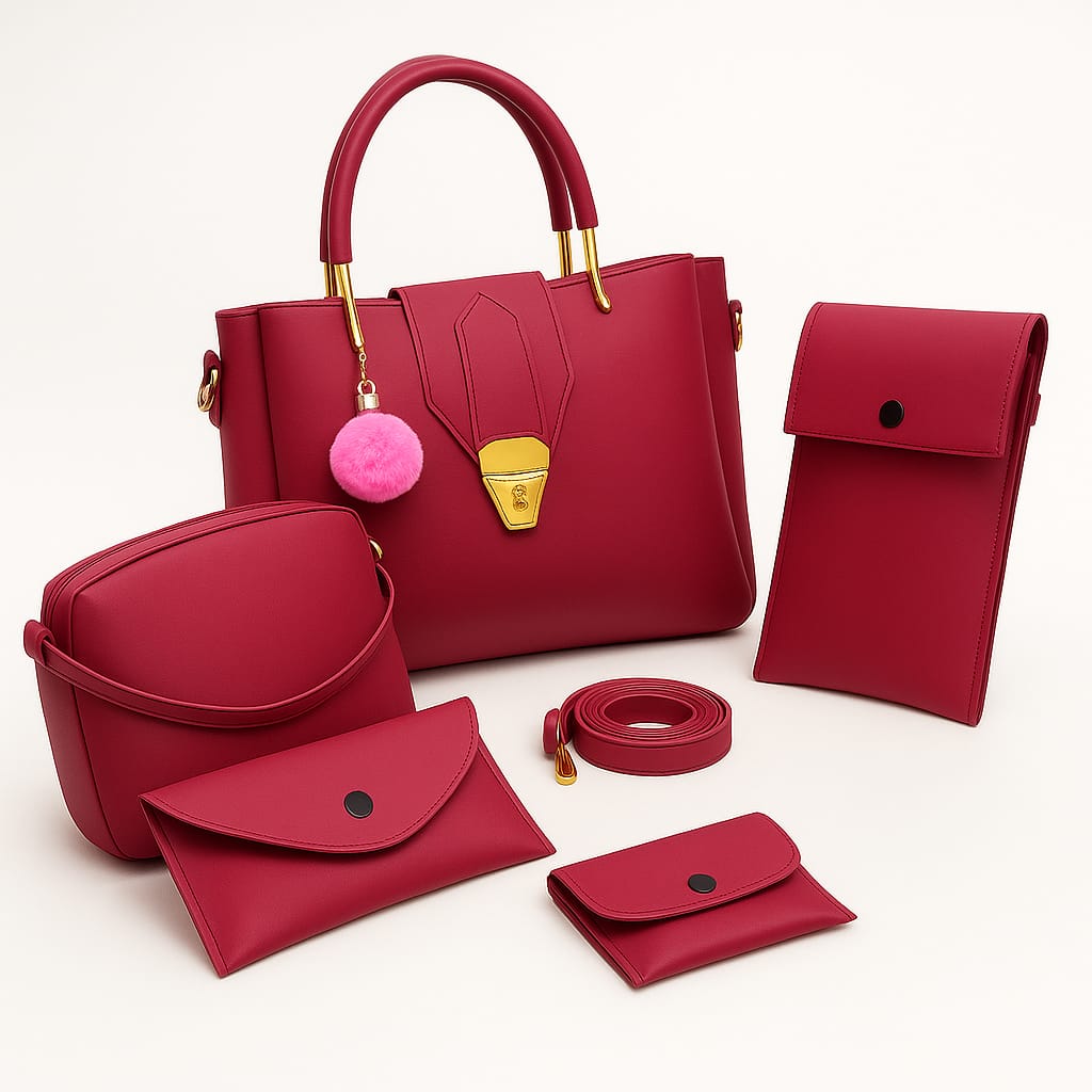 MegaStyle – 5 PCS Synthetic Leather Shoulder Bag Set